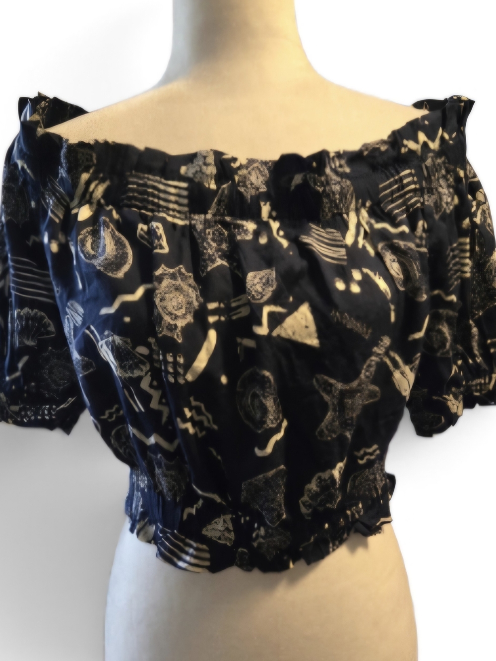 Elan Black Off-Shoulder Patterned Crop Top